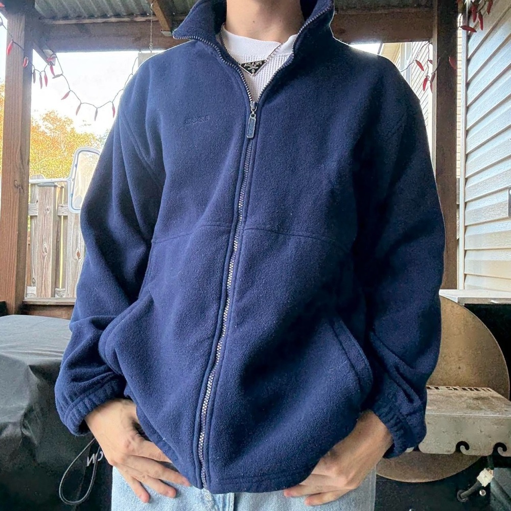 Super cool vintage y2k 2000s navy blue IZOD fleece full zip up jacket!